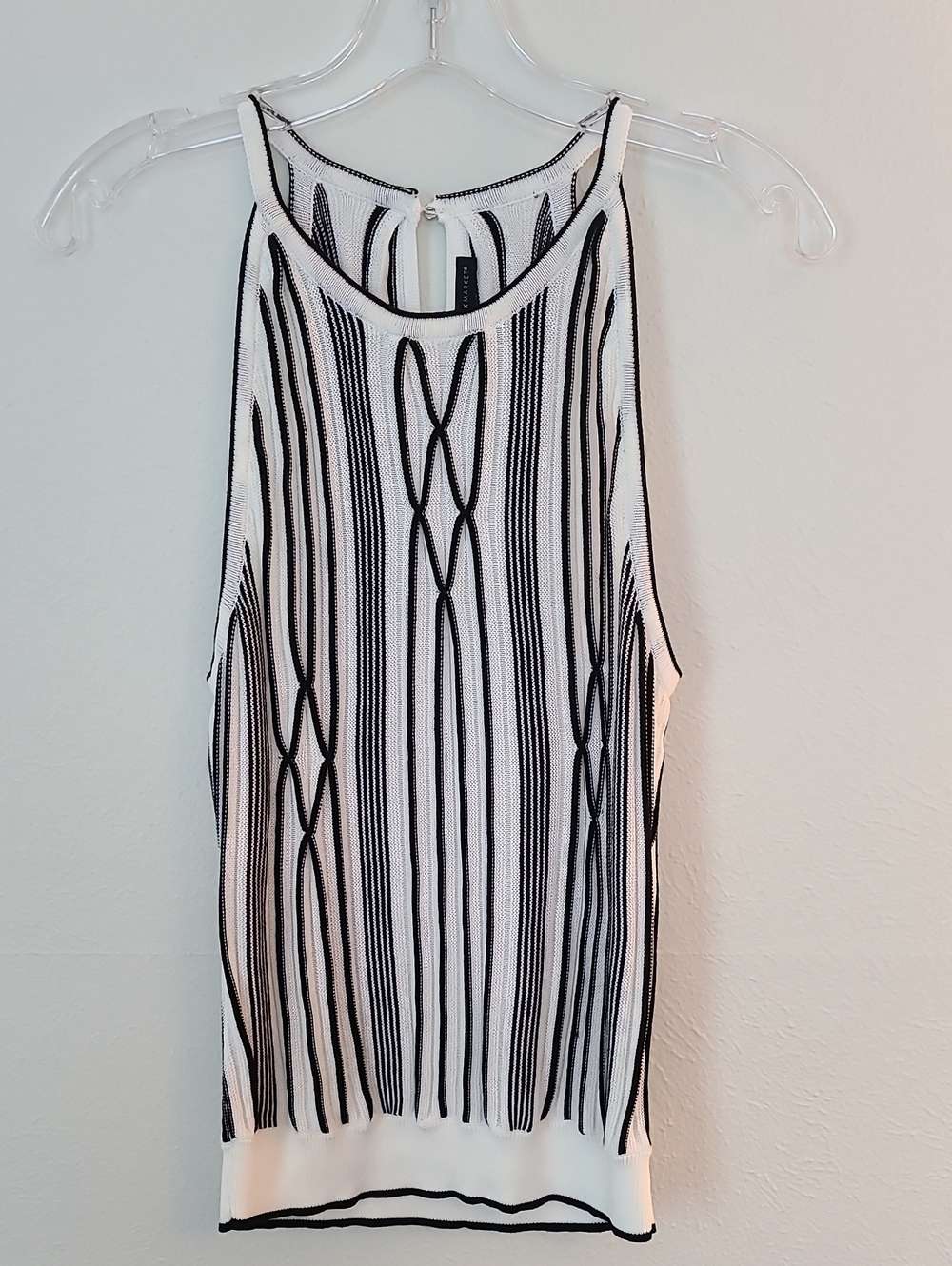 White House Black Market White and Black Vertical Stripe Knit Tank